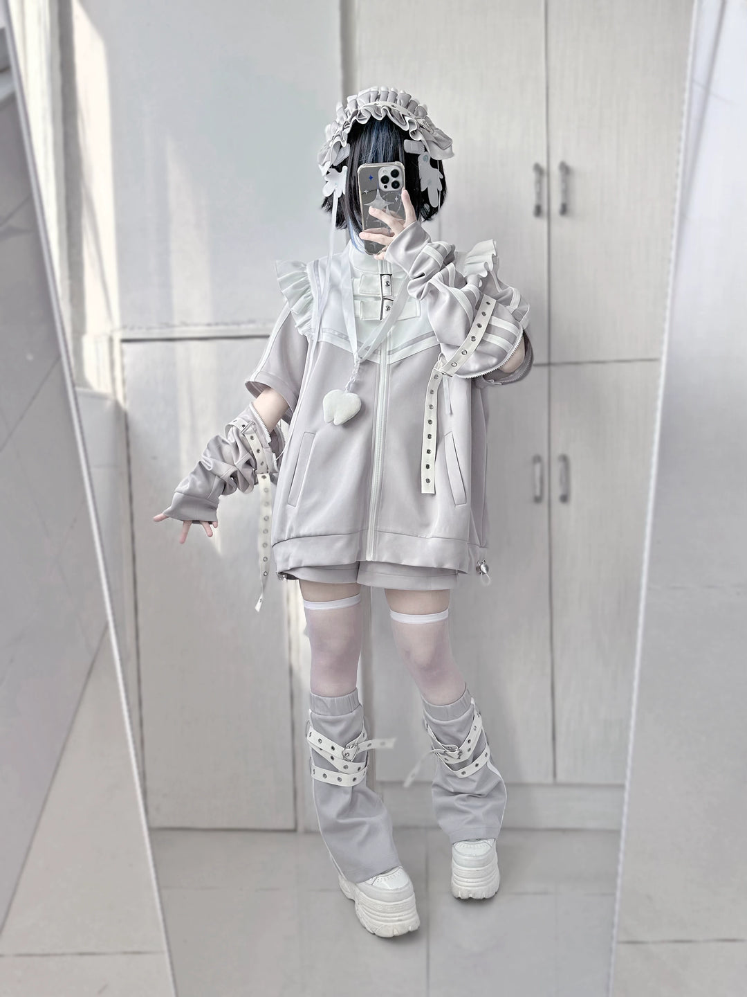 Tenshi Kaiwai Shorts Set Gray Black Jacket With Wings 35728:502664
