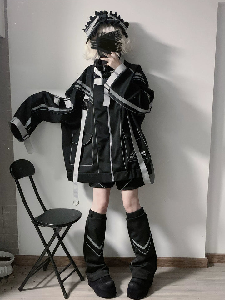 Plus Size Punk Couple Jacket Set, Oversized Style 35440:608096