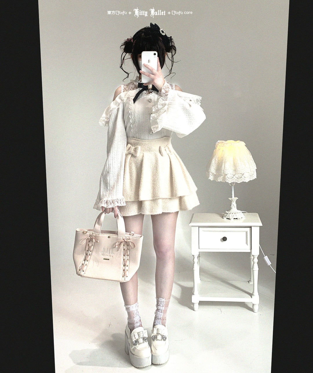 Jirai Kei Off-Shoulder Sweater, Lace Neck 44471:811022