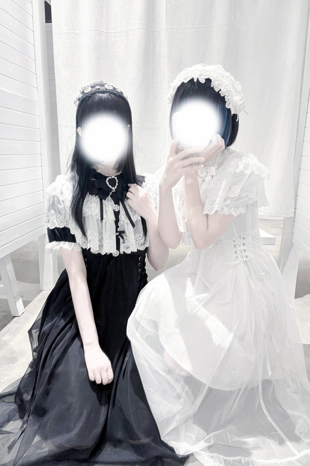 Long Jirai Kei Lace Cape Dress, Detachable Sleeves 43590:780591