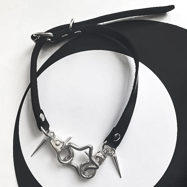 Jirai Kei Necklace Metallic Bone Star Pendant PU Punk Choker 42684:749341
