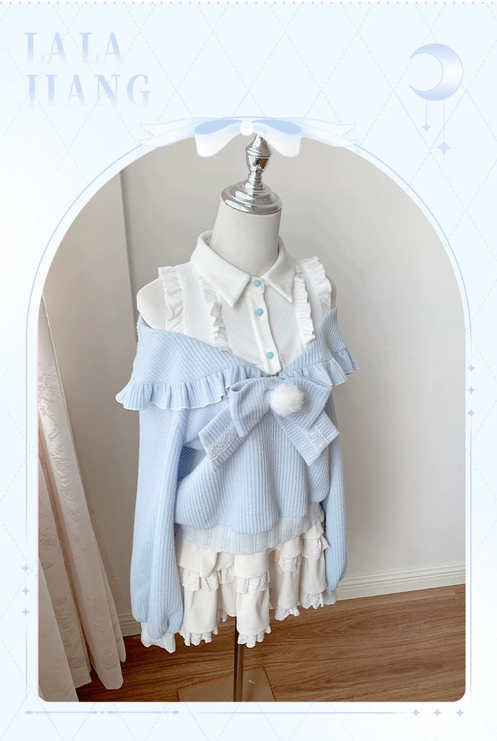 Open-Shoulder Tenshi Kaiwai Sweater, Tiered Ruffles Skirt 43775:786749