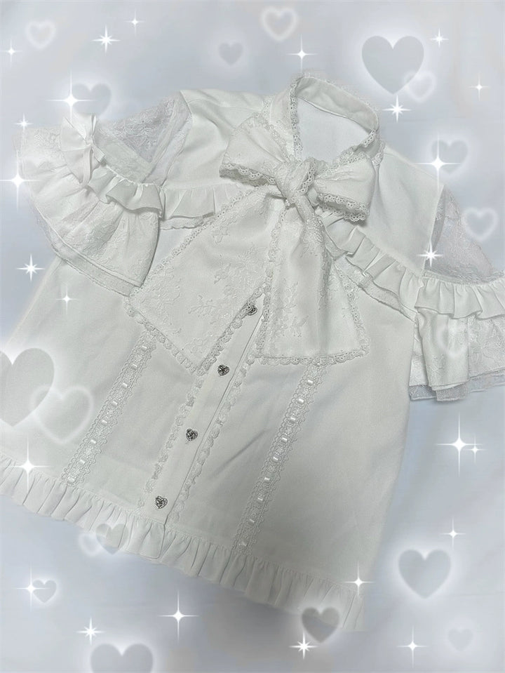 Jirai Kei Blouse Lace Open Shoulder Shirt Short Sleeve 37852:573332