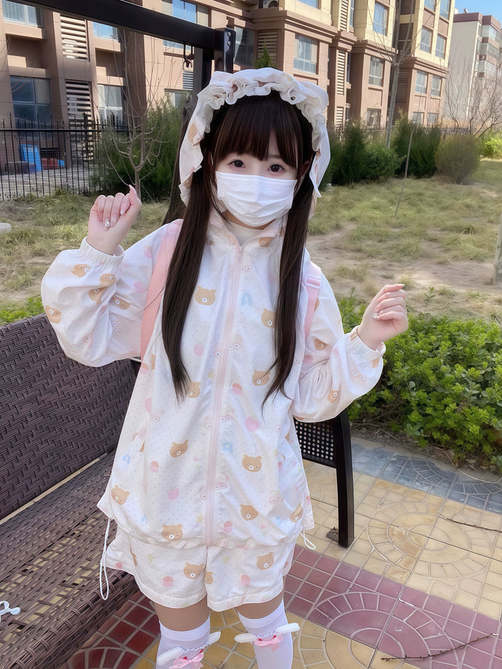 Kawaii Hooded Sunscreen Jacket with Cat Ears & Animal Prints 42905:759080
