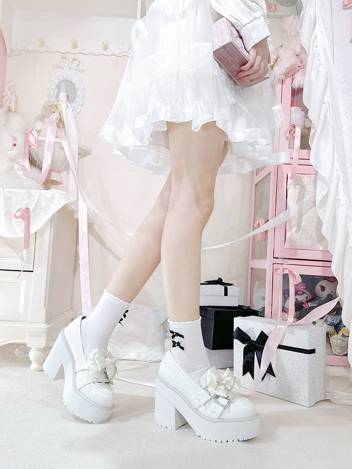 Jirai Kei Platform Shoes With Square Rhinestone and Cross Pendant 42228:734288