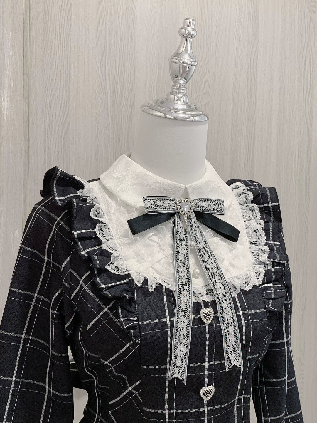 Jirai Kei Dress Set Long-sleeved Plaid Dress And Shorts 39444:620614