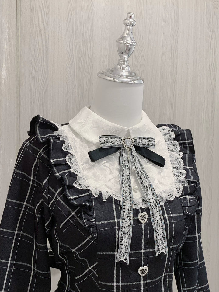 Jirai Kei Dress Set Long-sleeved Plaid Dress And Shorts 39444:620614