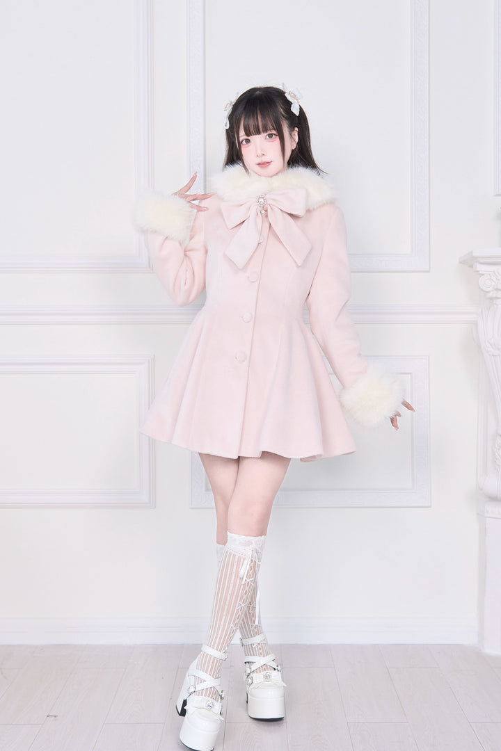 Jirai Kei Winter Coat, Faux Fur Trim, Detachable Cape 44066:794458