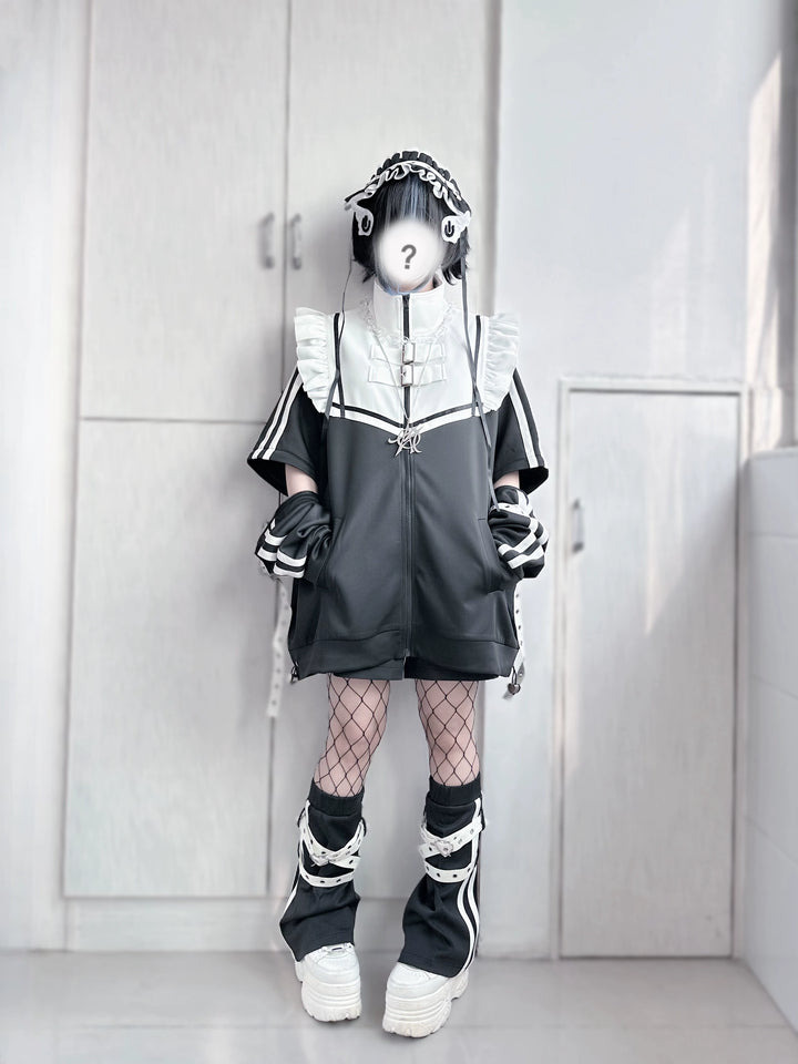 Tenshi Kaiwai Shorts Set Gray Black Jacket With Wings 35728:502650