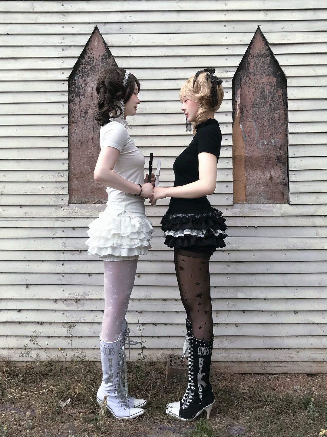 Gothic Cross-Detailed T-shirt & Tiered Ruffle Bloomers 43079:764534