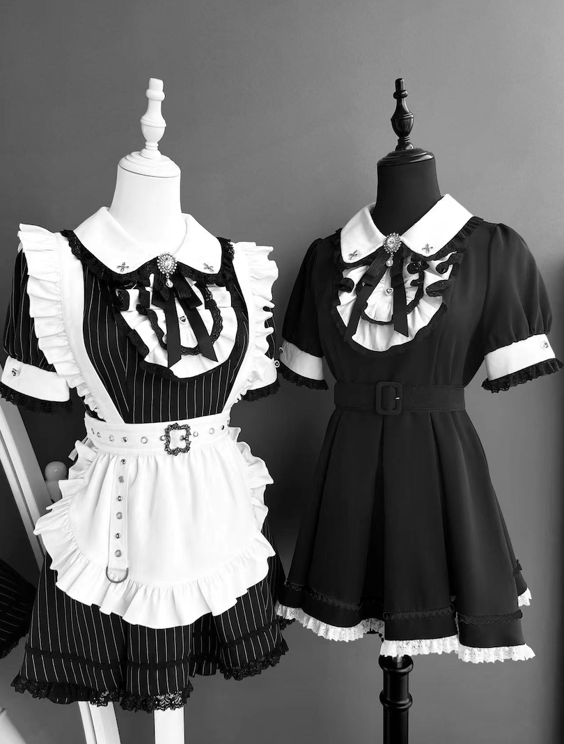 Maid Style Jirai Kei Dress Set, Pocketed Shorts + Apron 43439:778397