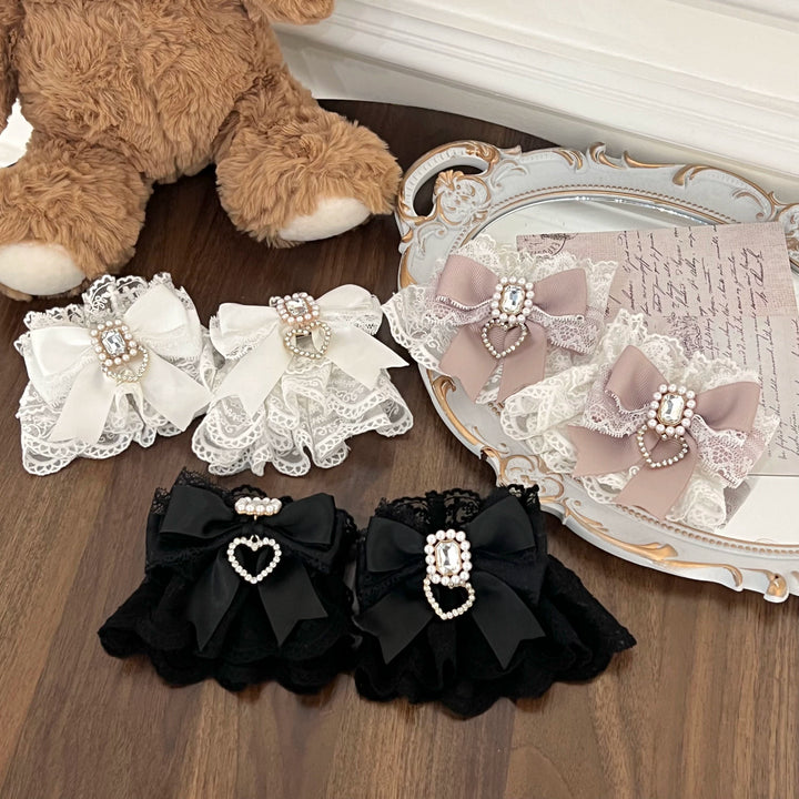 Jirai Kei Lace Cuffs, Pearl, Rhinestone & Heart Pendant 43317:774140
