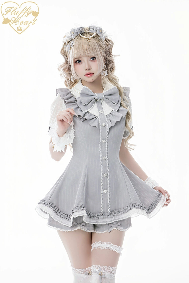 Lace-Sleeved Ryousangata Set Up, Large Bow Brooch (2XL L M S XL) 43448:776974