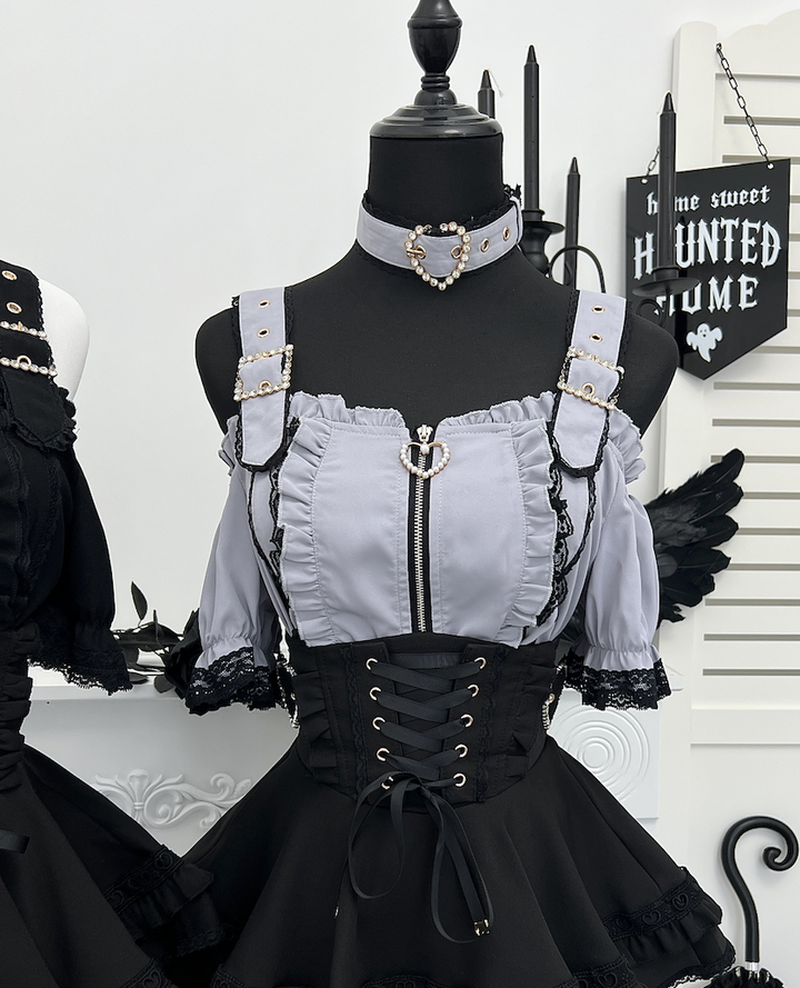 Jirai Kei Open Shoulder Shirt Outfit, Multiple Colors (2XL L M XL) 43500:778052