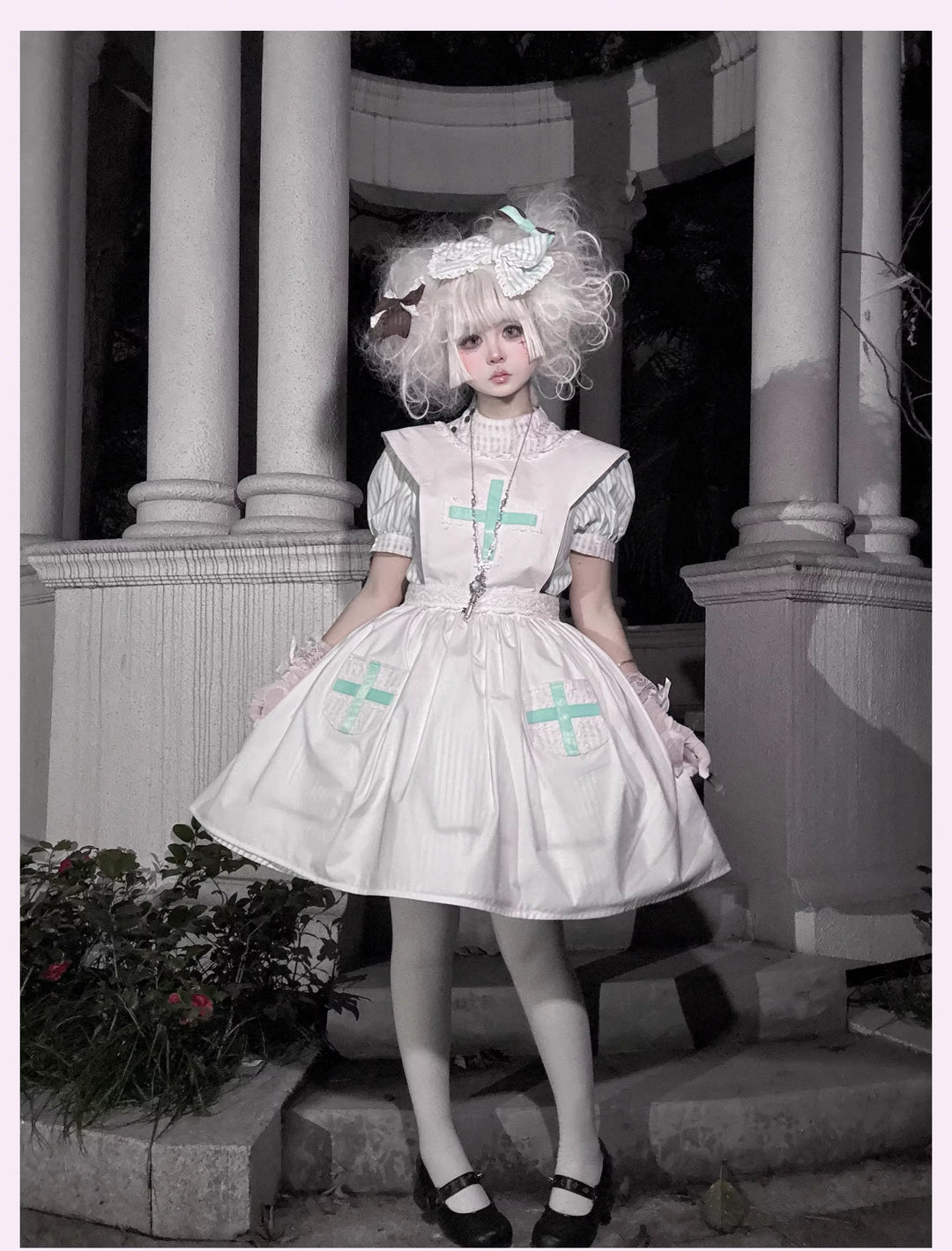 Old School Lolita Striped Dress, Cross Apron 45136:836803