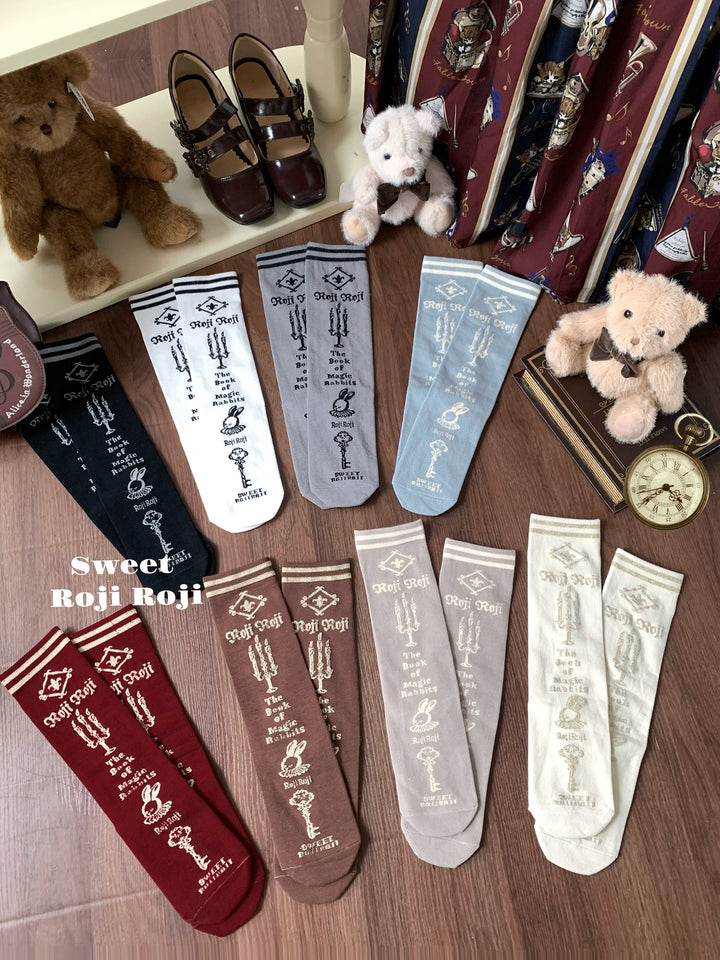 Lolita Cotton Mid-Calf Socks, Candle, Bunny & Key Patterns 44714:822232
