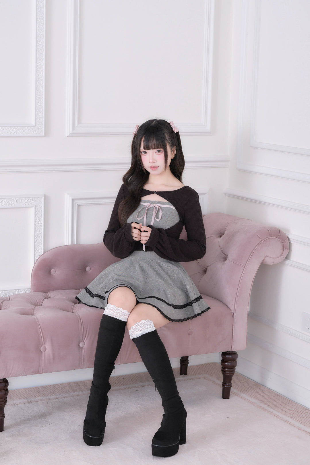 Ryousangata Plaid Dress, Knit Bolero & Elastic Shorts 44815:822688