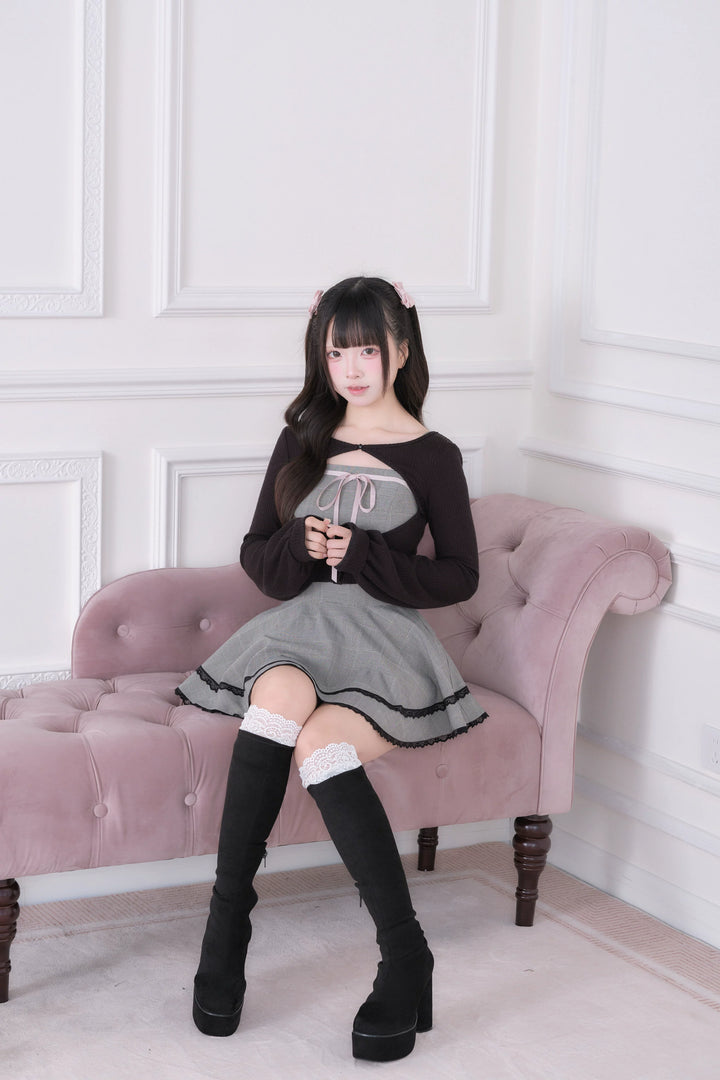 Ryousangata Plaid Dress, Knit Bolero & Elastic Shorts 44815:822688