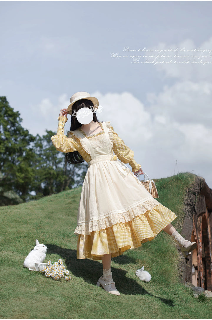 Country Lolita Dress Set Short/Long-Sleeved OP and Cotton Over-Skirt 42815:754199