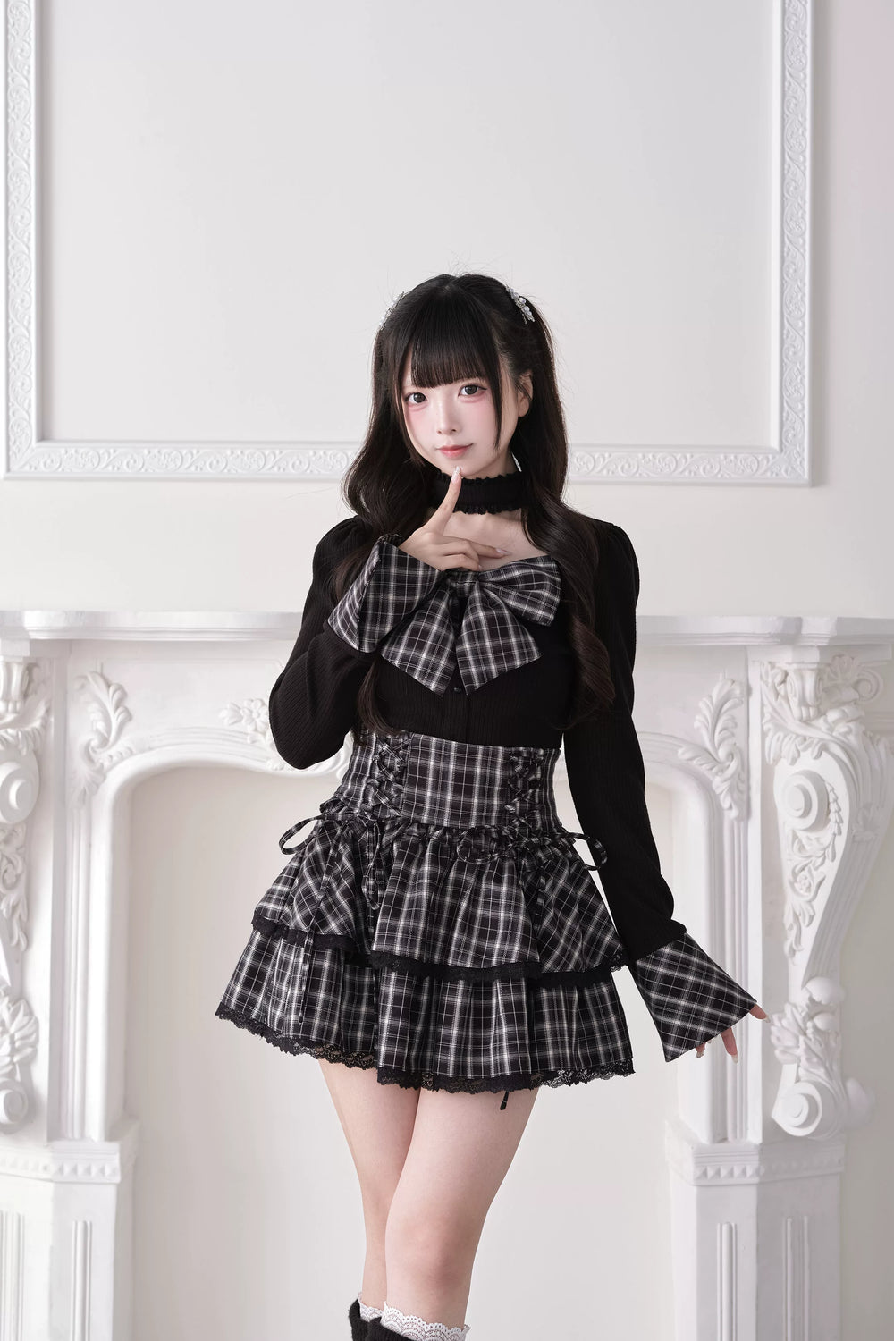 Jirai Kei High Waist Skirt, Tiered Ruffles (M S) 44687:818975