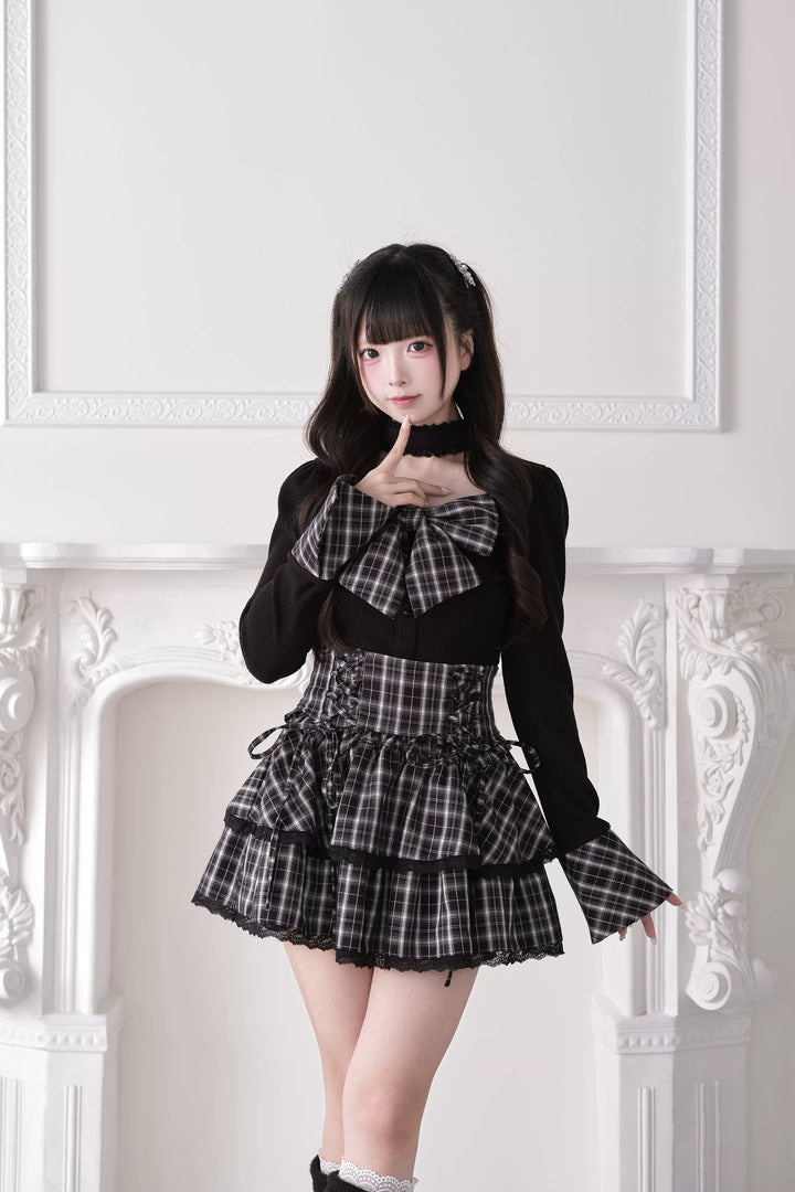 Jirai Kei High Waist Skirt, Tiered Ruffles (M S) 44687:818975
