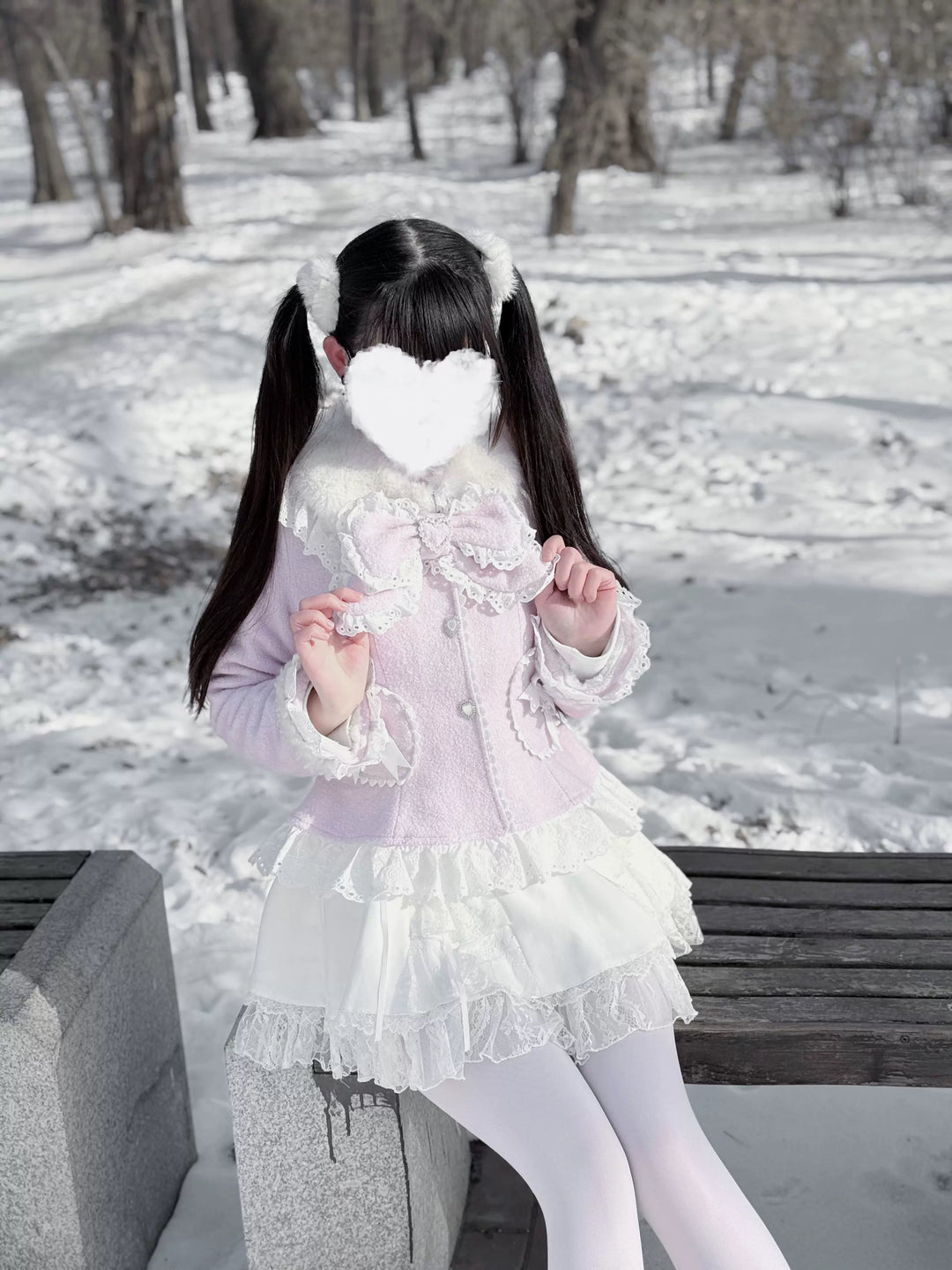 Wool-blend Ryousangata Short Coat, Heart-shaped Pockets 44681:819317