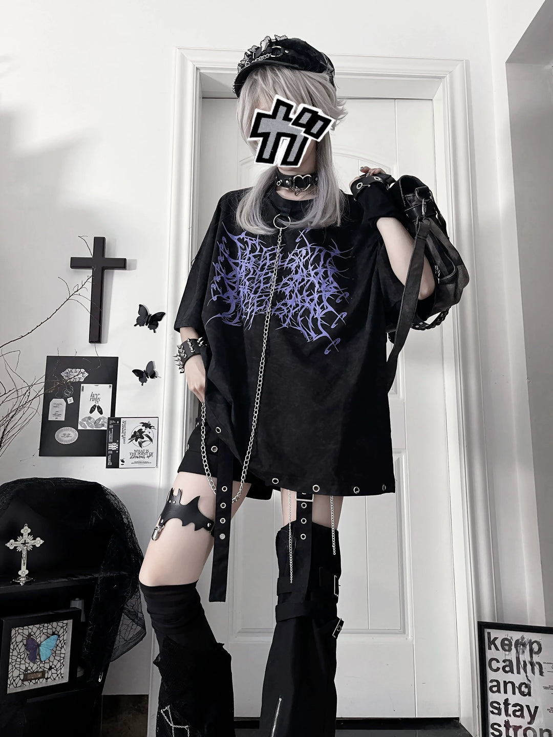 Subculture Cotton T-Shirt, Detachable Chain 43875:789236