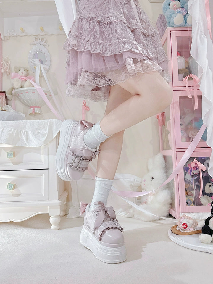 Ryousangata High Platform Shoes, Satin Bow 43688:783040