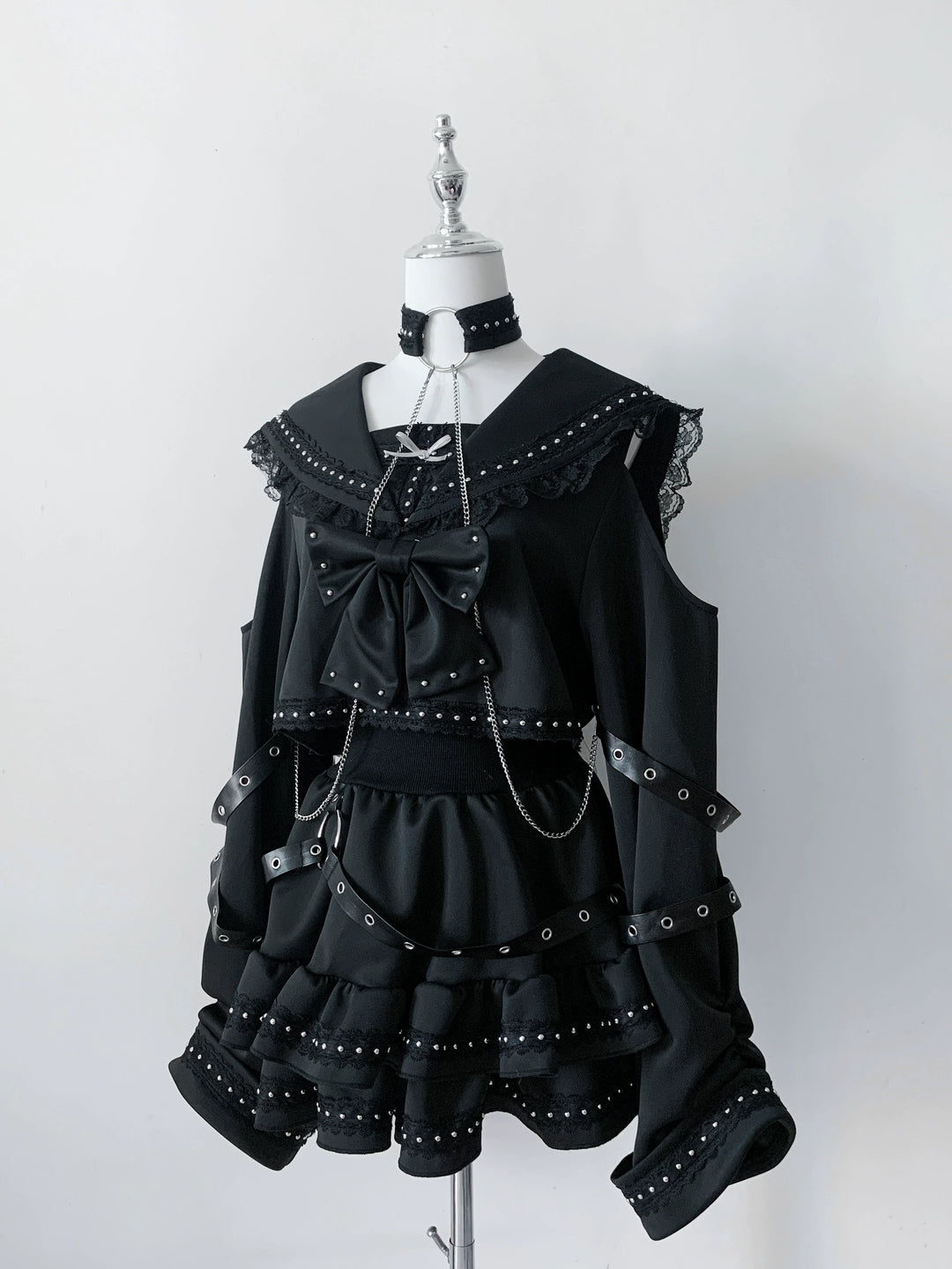 Subculture Black Top & Skirt Set, Snakeskin-Like Style (L S) 44771:827682