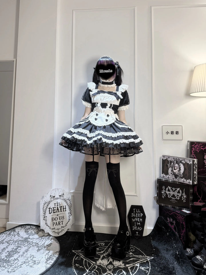Black and White Maid Lolita Dress, Detachable Apron 46065:874567