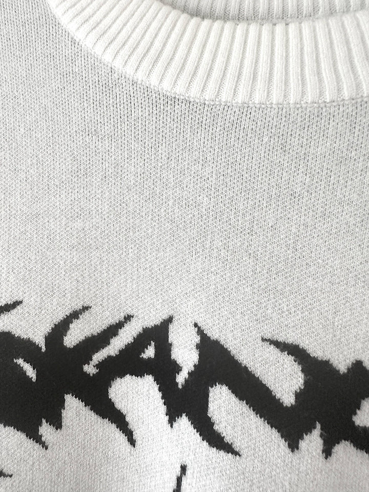 Punk Sweater White Bat Embroidered Sweater 39788:640162