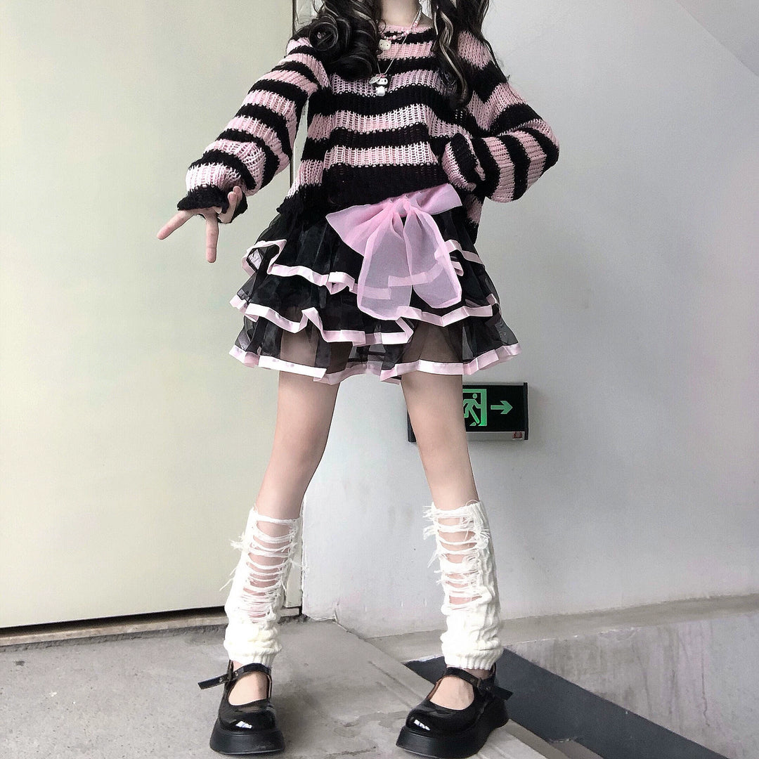 Harajuku Fashion White Black Gray Leg Warmers 28966:339364
