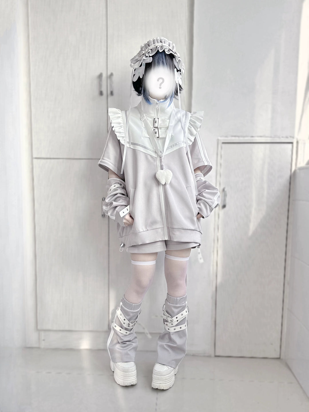Tenshi Kaiwai Shorts Set Gray Black Jacket With Wings 35728:502638