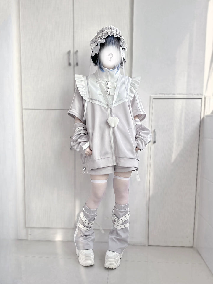 Tenshi Kaiwai Shorts Set Gray Black Jacket With Wings 35728:502638