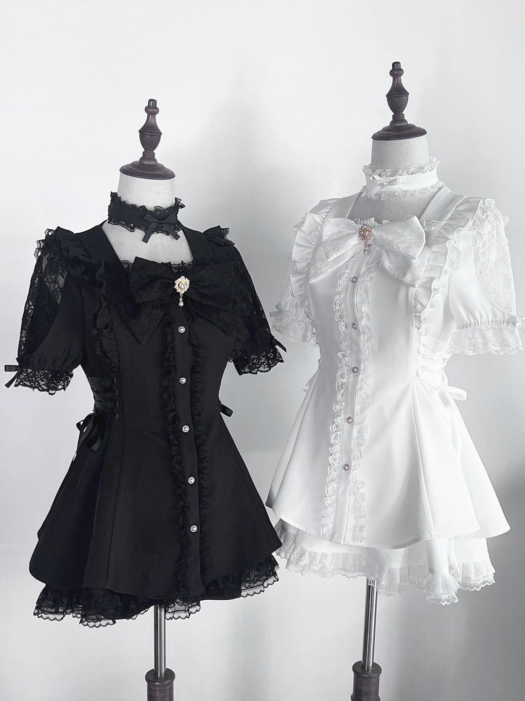 Jirai Kei Dress 4-Piece Set, Elastic Waist & Pearl Button 43010:761785