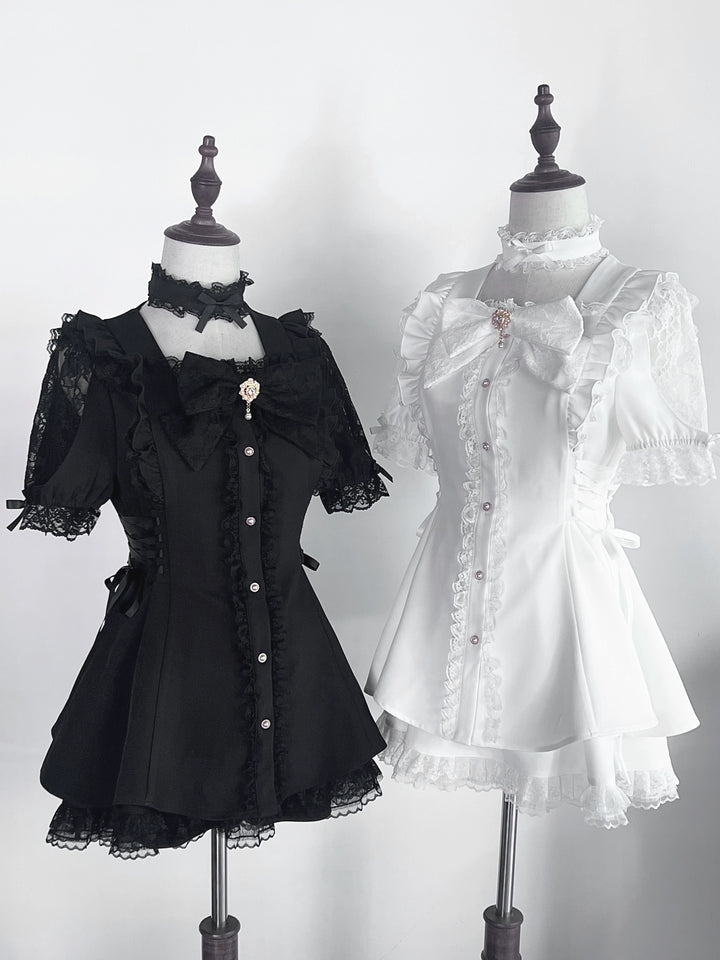 Jirai Kei Dress 4-Piece Set, Elastic Waist & Pearl Button 43010:761785