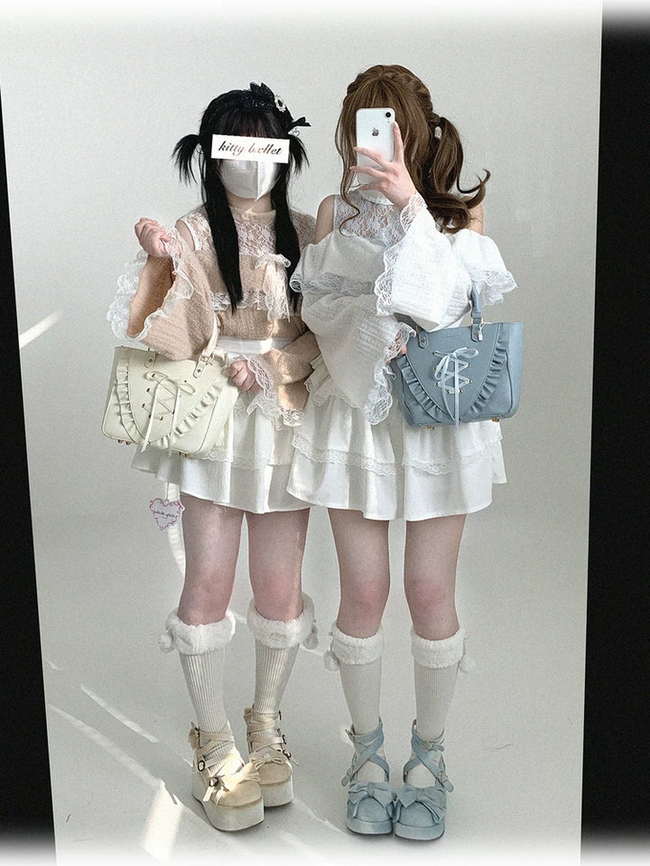 Soft Plush Ryousangata Sweater, Lace Details 44470:810441