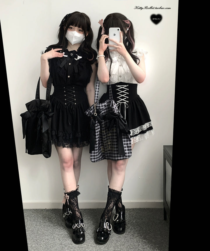 Jirai Kei Skirt High Waist Skirt Lace Up Skirt 36776:540170