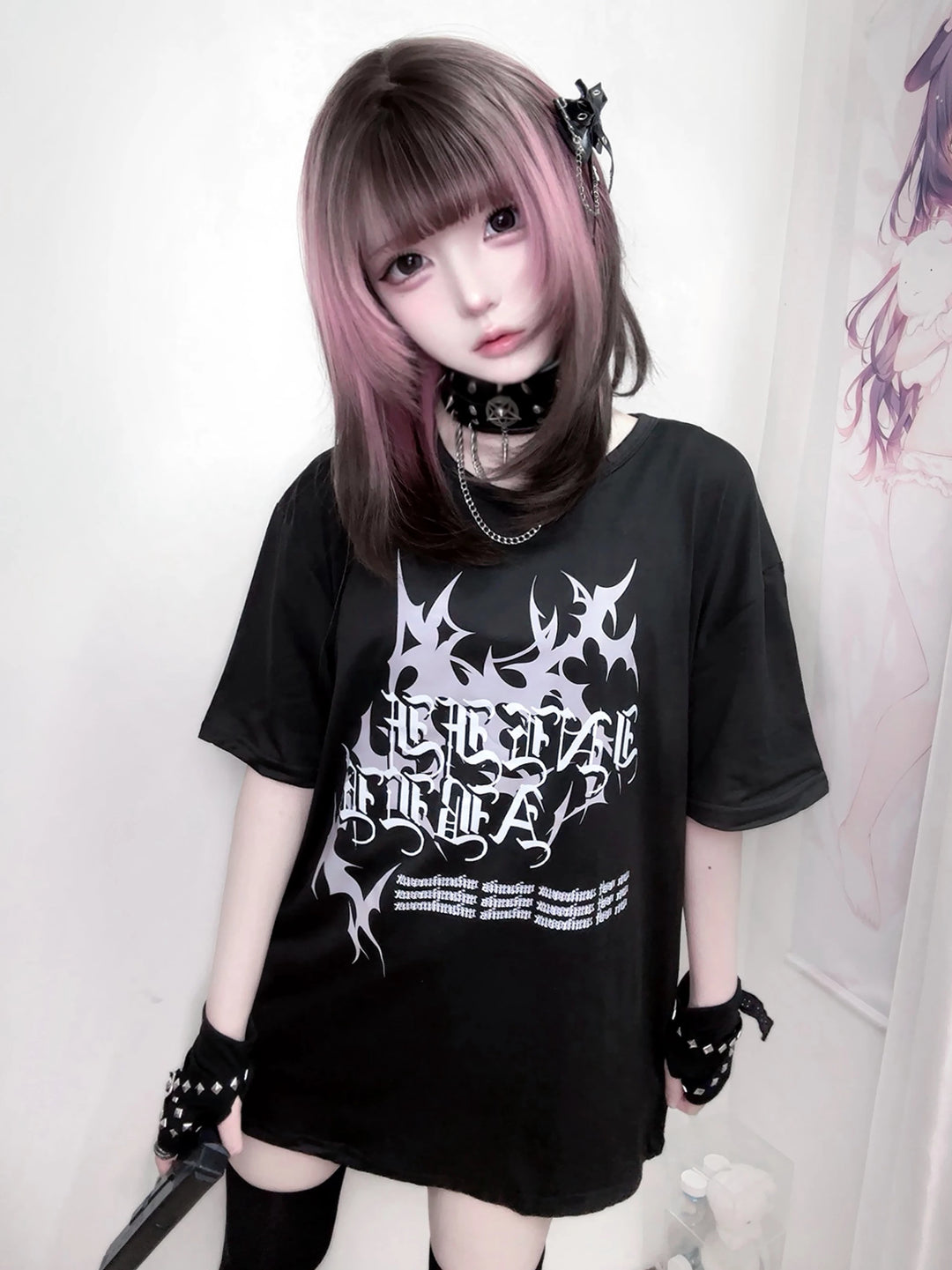 Subculture Oversized T-shirt, Printed Gothic Words 45015:838778