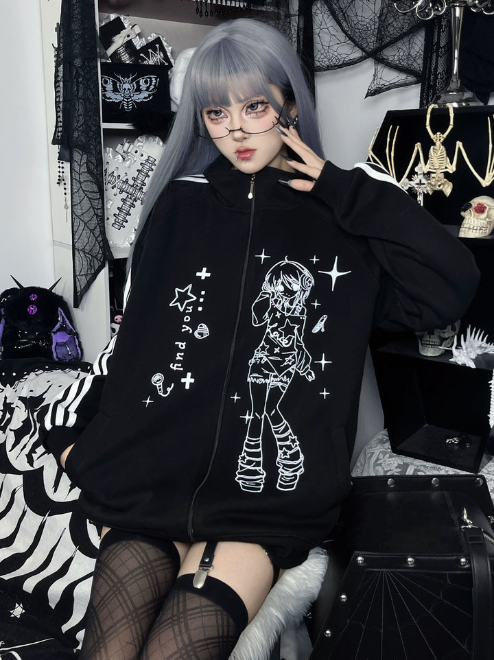 Yami Kawaii Jacket Black Coat Stand Collar Jacket 39138:613718