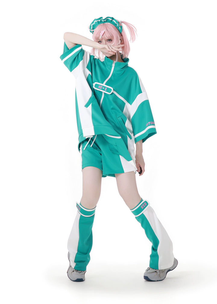 Black/Green Subcul Jirai Kei Sporty Jacket -Set or Singles 43057:764012