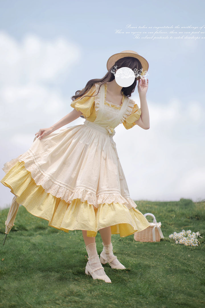 Country Lolita Dress Set Short/Long-Sleeved OP and Cotton Over-Skirt 42815:754207