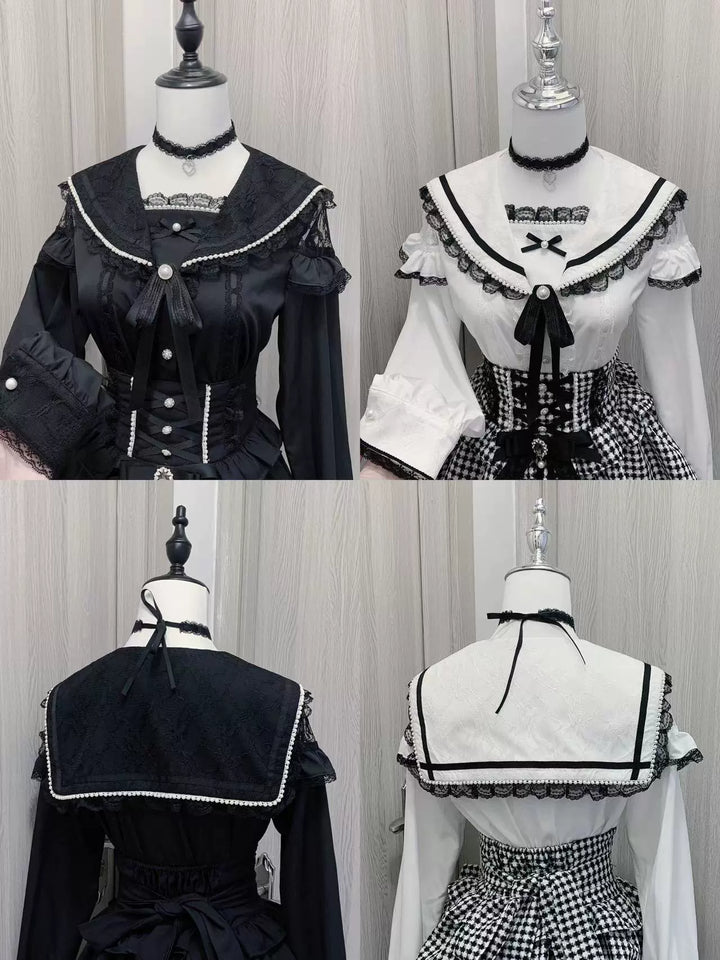 Jirai Kei Blouse Sailor Collar Shirt Long-sleeved Top 39446:634546