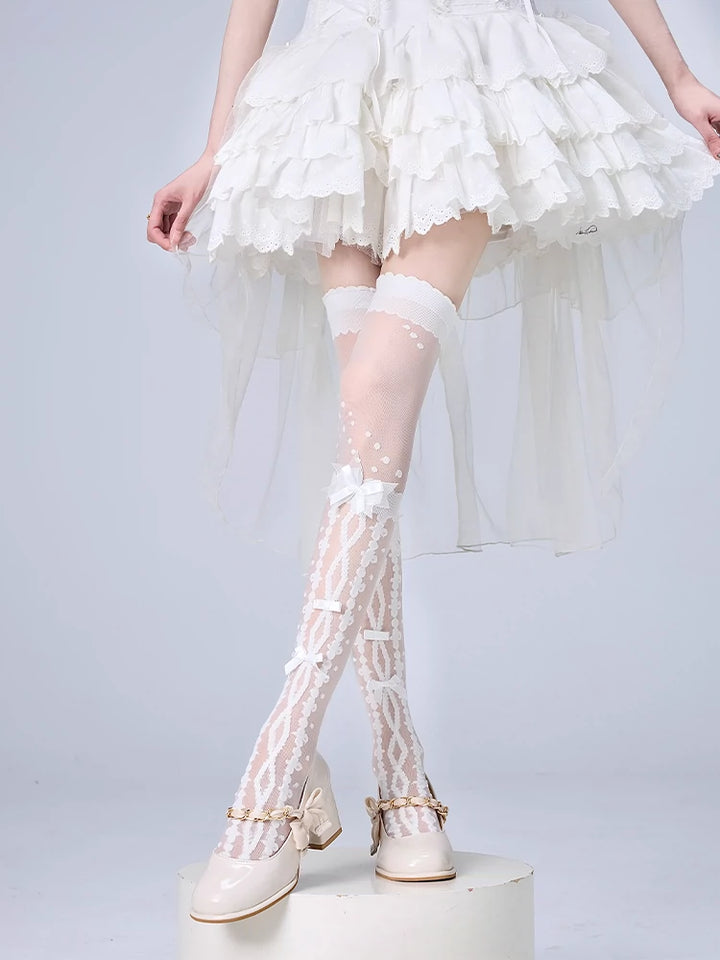 Lolita Socks Over-the-Knee Stockings Bow Print Lace Socks (F) 36536:541224 (F) 36536:541224