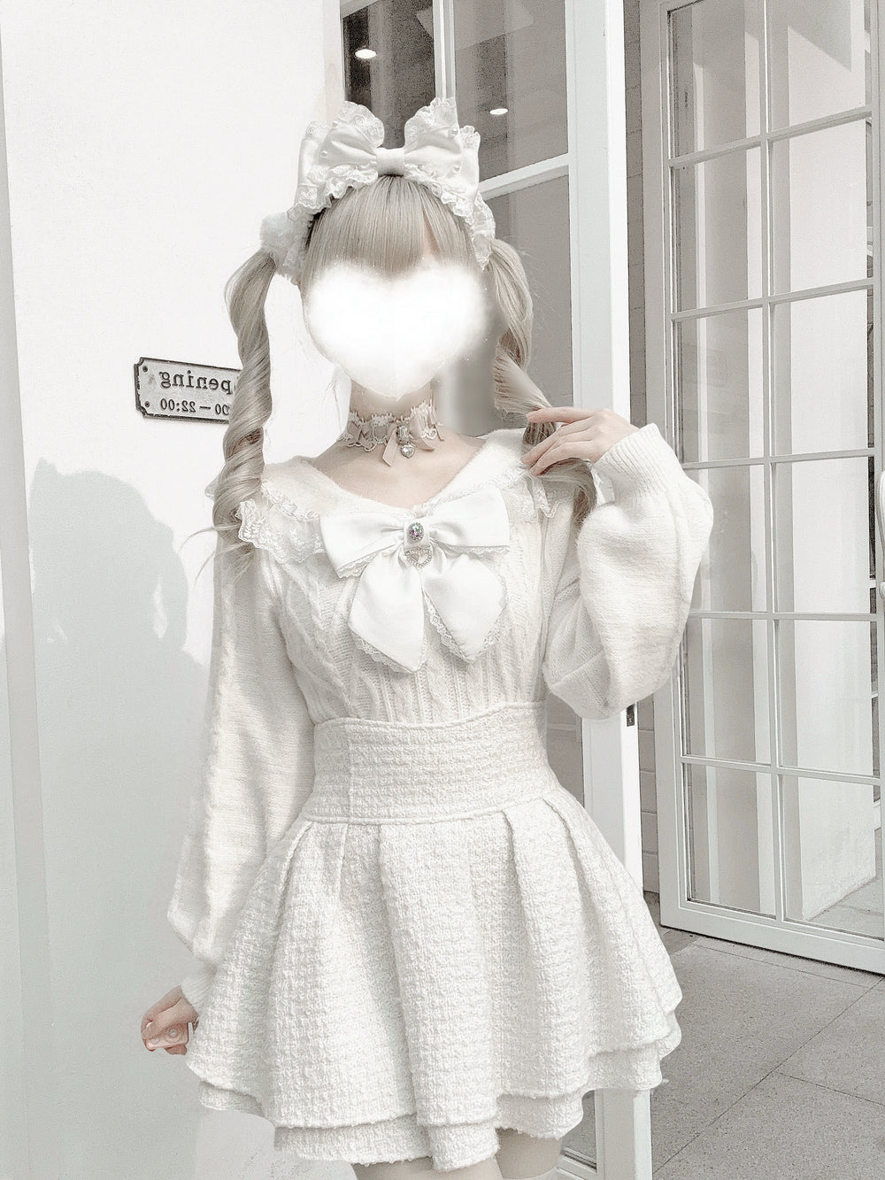 Sailor Collar Jirai Kei Sweater, Detachable Bow (L M) 44290:803115