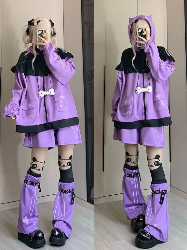 Tenshi Kaiwai Cat Ears Jacket With Ruffle And Pocket & Shorts Multicolor (M S) 39092:615380