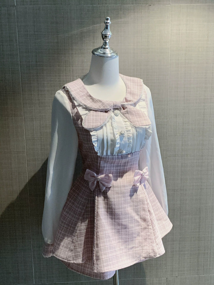 Jirai Kei Set Up Long Sleeve Bow Parisian Chic Dress Shorts (L M S XL XS) 41030:684756