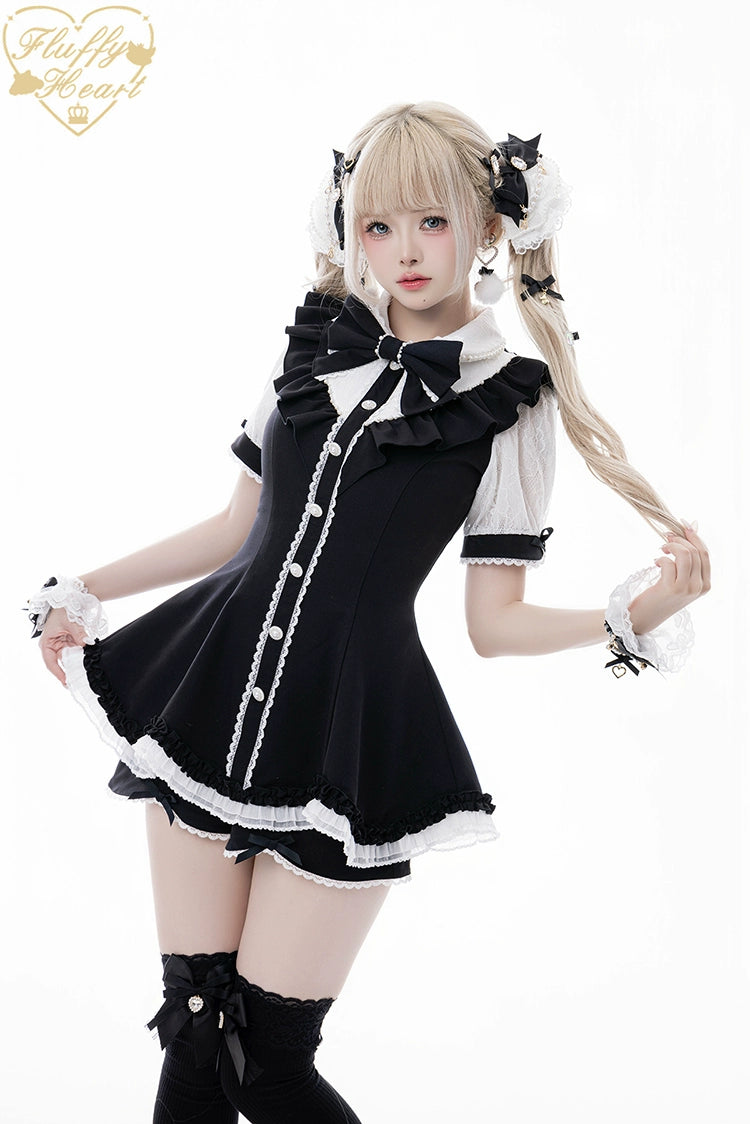 Lace-Sleeved Ryousangata Set Up, Large Bow Brooch (2XL L M S XL) 43448:776998