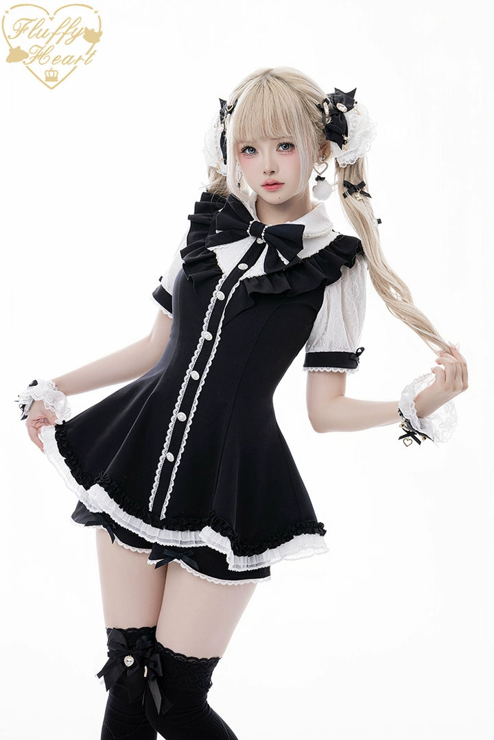 Lace-Sleeved Ryousangata Set Up, Large Bow Brooch (2XL L M S XL) 43448:776998