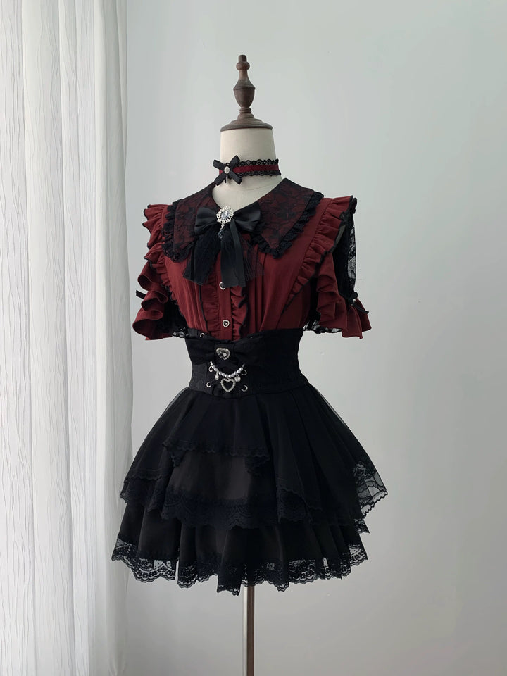 Jirai Kei Lace Sleeve Blouse, Ruffle Details (L M S XL) 45194:841393